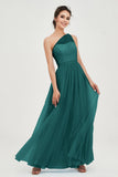 One Shoulder Tulle Ruched Bridesmaid Dress A Line Formal Evening Prom Dresses Gowns