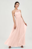 One Shoulder Tulle Ruched Bridesmaid Dress A Line Formal Evening Prom Dresses Gowns
