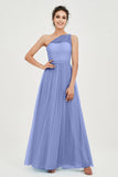 One Shoulder Tulle Ruched Bridesmaid Dress A Line Formal Evening Prom Dresses Gowns
