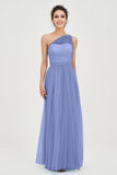 One Shoulder Tulle Ruched Bridesmaid Dress A Line Formal Evening Prom Dresses Gowns