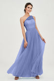 One Shoulder Tulle Ruched Bridesmaid Dress A Line Formal Evening Prom Dresses Gowns