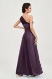 One Shoulder Tulle Ruched Bridesmaid Dress A Line Formal Evening Prom Dresses Gowns