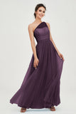 One Shoulder Tulle Ruched Bridesmaid Dress A Line Formal Evening Prom Dresses Gowns