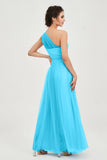 One Shoulder Tulle Ruched Bridesmaid Dress A Line Formal Evening Prom Dresses Gowns
