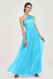 One Shoulder Tulle Ruched Bridesmaid Dress A Line Formal Evening Prom Dresses Gowns