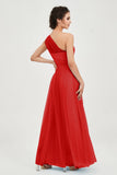 One Shoulder Tulle Ruched Bridesmaid Dress A Line Formal Evening Prom Dresses Gowns