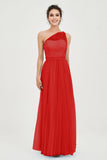 One Shoulder Tulle Ruched Bridesmaid Dress A Line Formal Evening Prom Dresses Gowns