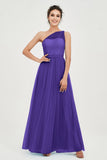 One Shoulder Tulle Ruched Bridesmaid Dress A Line Formal Evening Prom Dresses Gowns