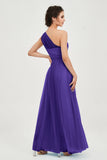 One Shoulder Tulle Ruched Bridesmaid Dress A Line Formal Evening Prom Dresses Gowns
