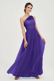 One Shoulder Tulle Ruched Bridesmaid Dress A Line Formal Evening Prom Dresses Gowns