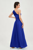 One Shoulder Tulle Ruched Bridesmaid Dress A Line Formal Evening Prom Dresses Gowns