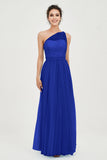 One Shoulder Tulle Ruched Bridesmaid Dress A Line Formal Evening Prom Dresses Gowns