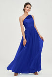 One Shoulder Tulle Ruched Bridesmaid Dress A Line Formal Evening Prom Dresses Gowns