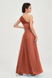 One Shoulder Tulle Ruched Bridesmaid Dress A Line Formal Evening Prom Dresses Gowns