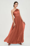 One Shoulder Tulle Ruched Bridesmaid Dress A Line Formal Evening Prom Dresses Gowns