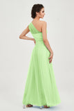 One Shoulder Tulle Ruched Bridesmaid Dress A Line Formal Evening Prom Dresses Gowns