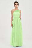 One Shoulder Tulle Ruched Bridesmaid Dress A Line Formal Evening Prom Dresses Gowns