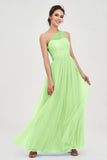 One Shoulder Tulle Ruched Bridesmaid Dress A Line Formal Evening Prom Dresses Gowns