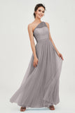 One Shoulder Tulle Ruched Bridesmaid Dress A Line Formal Evening Prom Dresses Gowns