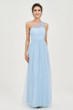 One Shoulder Tulle Ruched Bridesmaid Dress A Line Formal Evening Prom Dresses Gowns