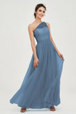 One Shoulder Tulle Ruched Bridesmaid Dress A Line Formal Evening Prom Dresses Gowns