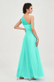 One Shoulder Tulle Ruched Bridesmaid Dress A Line Formal Evening Prom Dresses Gowns