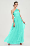 One Shoulder Tulle Ruched Bridesmaid Dress A Line Formal Evening Prom Dresses Gowns