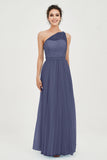 One Shoulder Tulle Ruched Bridesmaid Dress A Line Formal Evening Prom Dresses Gowns