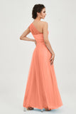 One Shoulder Tulle Ruched Bridesmaid Dress A Line Formal Evening Prom Dresses Gowns
