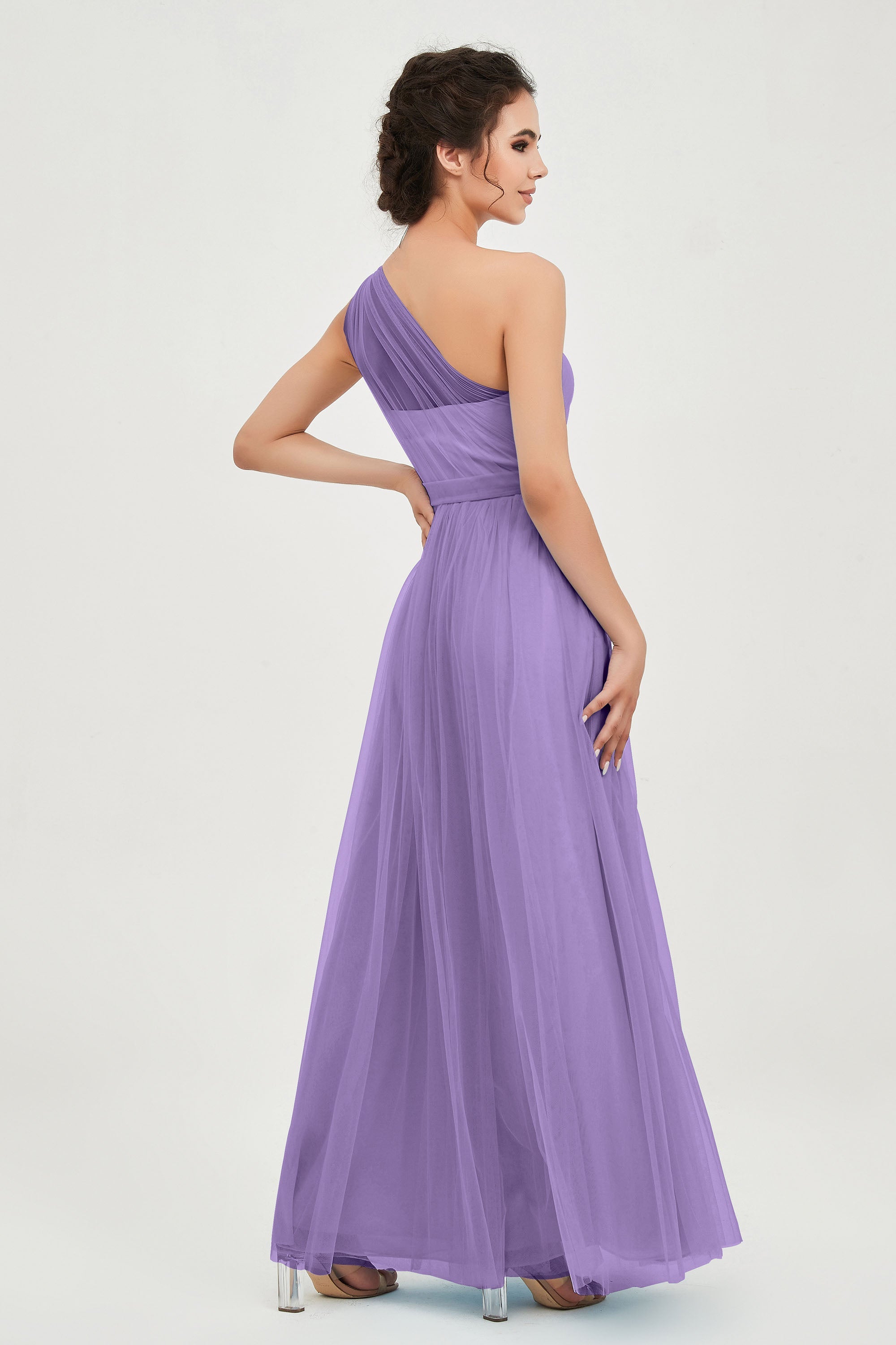 One Shoulder Tulle Ruched Bridesmaid Dress A Line Formal Evening Prom Dresses Gowns
