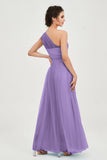 One Shoulder Tulle Ruched Bridesmaid Dress A Line Formal Evening Prom Dresses Gowns
