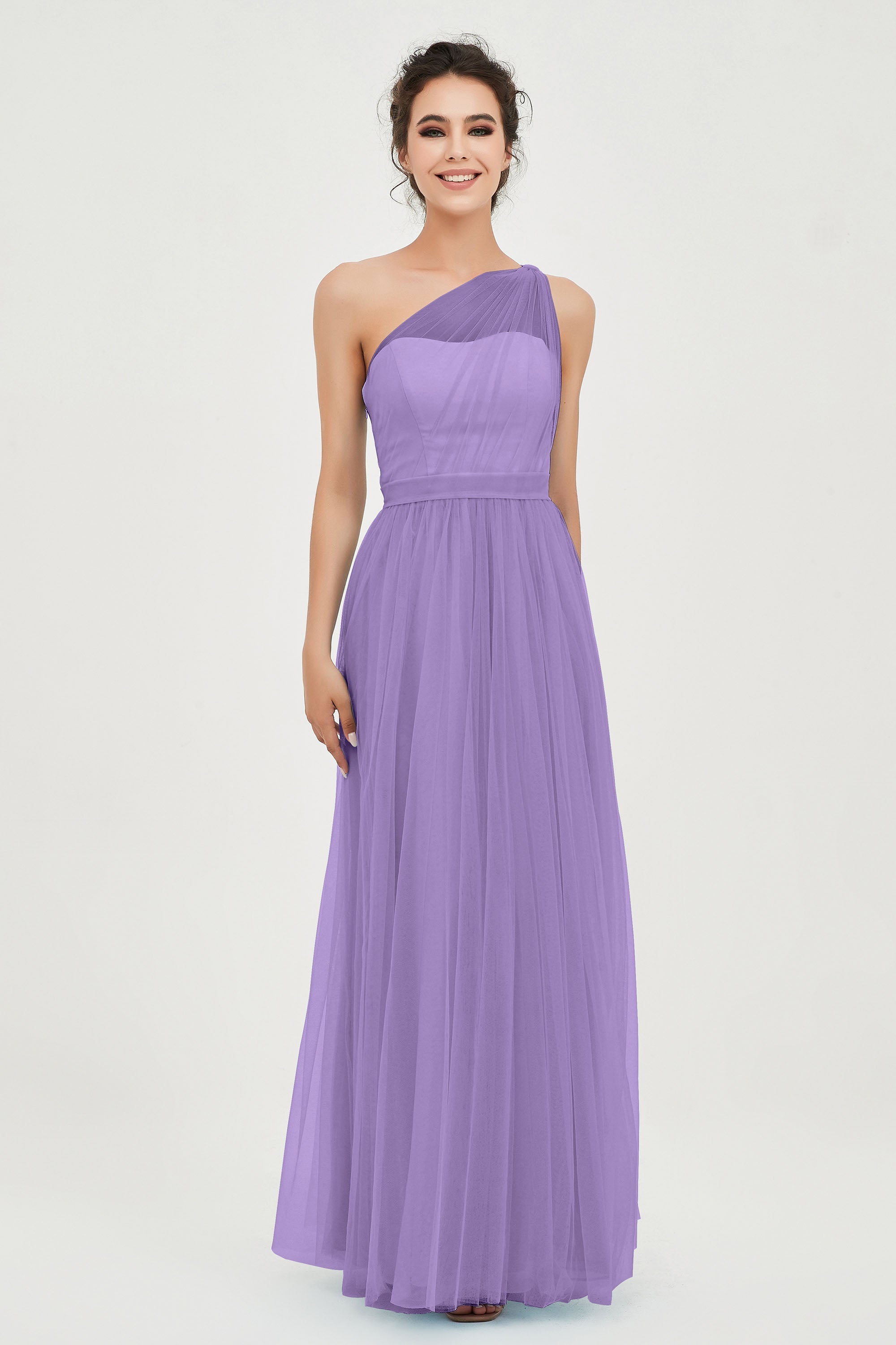 One Shoulder Tulle Ruched Bridesmaid Dress A Line Formal Evening Prom Dresses Gowns