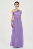 One Shoulder Tulle Ruched Bridesmaid Dress A Line Formal Evening Prom Dresses Gowns