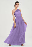 One Shoulder Tulle Ruched Bridesmaid Dress A Line Formal Evening Prom Dresses Gowns