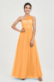 One Shoulder Tulle Ruched Bridesmaid Dress A Line Formal Evening Prom Dresses Gowns