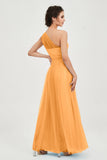 One Shoulder Tulle Ruched Bridesmaid Dress A Line Formal Evening Prom Dresses Gowns