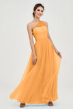 One Shoulder Tulle Ruched Bridesmaid Dress A Line Formal Evening Prom Dresses Gowns