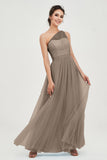 One Shoulder Tulle Ruched Bridesmaid Dress A Line Formal Evening Prom Dresses Gowns