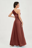 One Shoulder Tulle Ruched Bridesmaid Dress A Line Formal Evening Prom Dresses Gowns