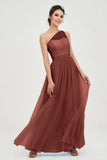 One Shoulder Tulle Ruched Bridesmaid Dress A Line Formal Evening Prom Dresses Gowns