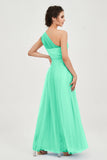 One Shoulder Tulle Ruched Bridesmaid Dress A Line Formal Evening Prom Dresses Gowns
