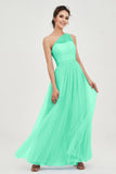 One Shoulder Tulle Ruched Bridesmaid Dress A Line Formal Evening Prom Dresses Gowns
