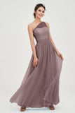 One Shoulder Tulle Ruched Bridesmaid Dress A Line Formal Evening Prom Dresses Gowns