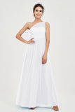 One Shoulder Tulle Ruched Bridesmaid Dress A Line Formal Evening Prom Dresses Gowns