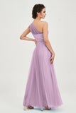 One Shoulder Tulle Ruched Bridesmaid Dress A Line Formal Evening Prom Dresses Gowns