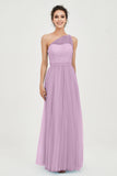 One Shoulder Tulle Ruched Bridesmaid Dress A Line Formal Evening Prom Dresses Gowns