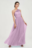 One Shoulder Tulle Ruched Bridesmaid Dress A Line Formal Evening Prom Dresses Gowns