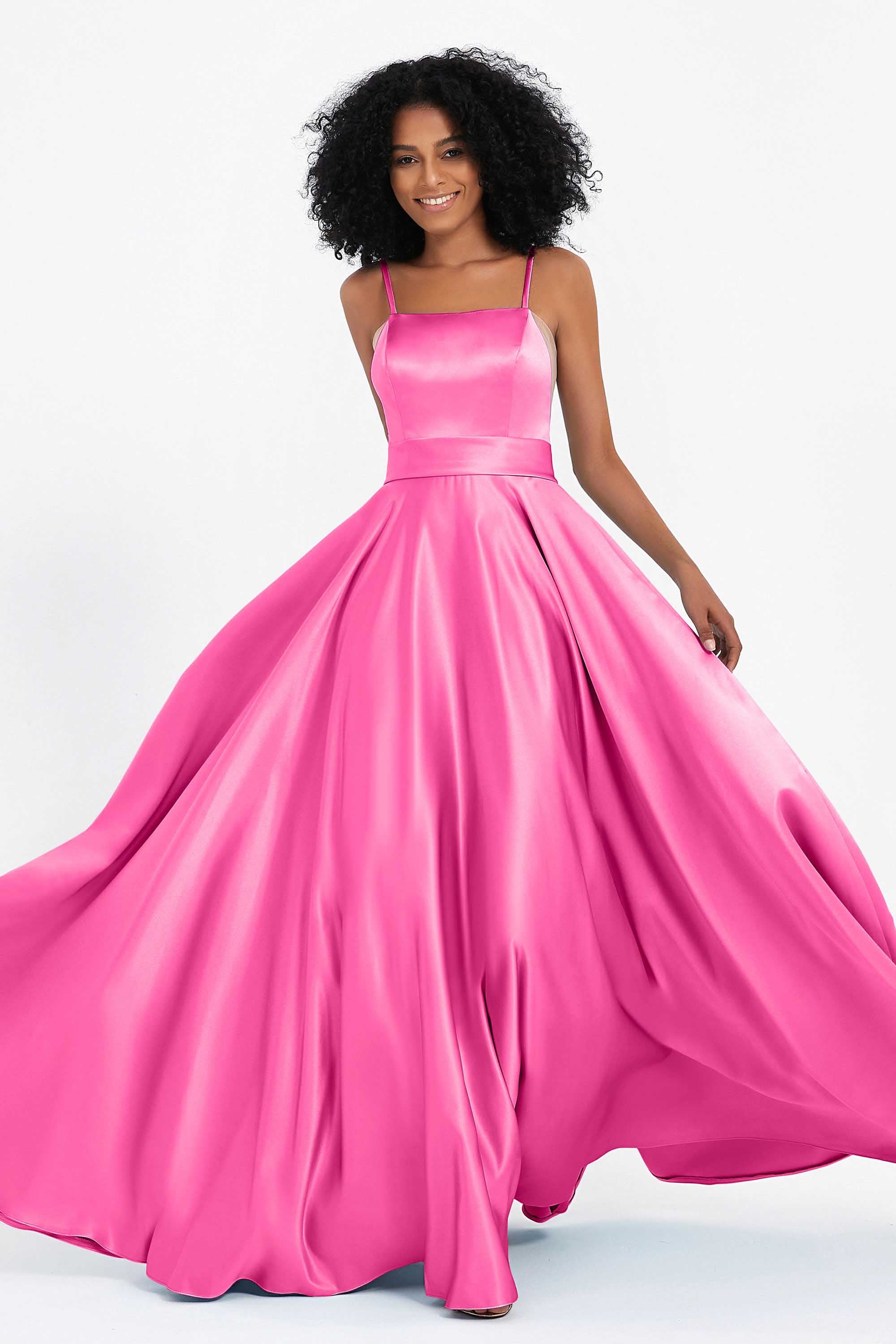 Spaghetti Straps Satin Ball Prom Gowns Long Formal Evening Party Gowns Dresses