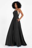 Spaghetti Straps Satin Ball Prom Gowns Long Formal Evening Party Gowns Dresses