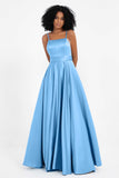 Spaghetti Straps Satin Ball Prom Gowns Long Formal Evening Party Gowns Dresses